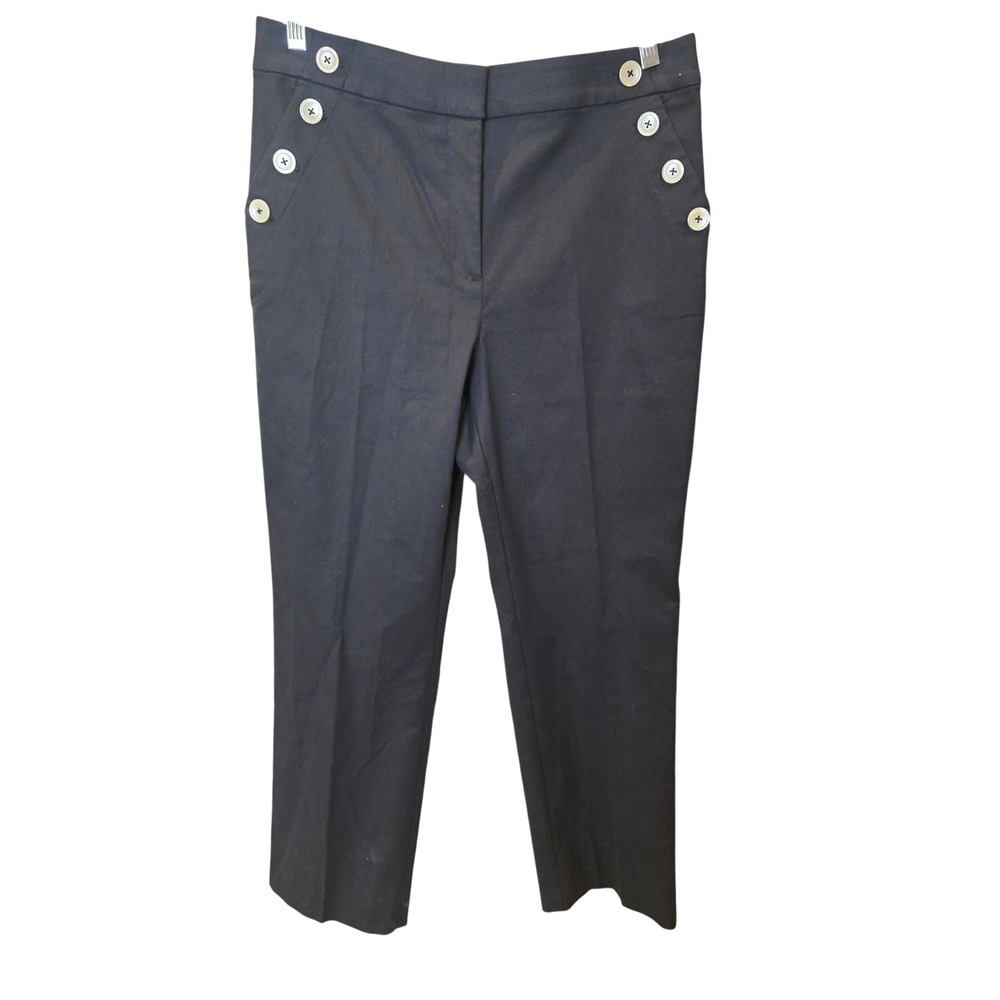 Loft Parker Straight Leg Black Button High Rise Cropped Trousers Pants Women 10